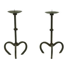 Vintage Pair of Wrought Iron Candlesticks