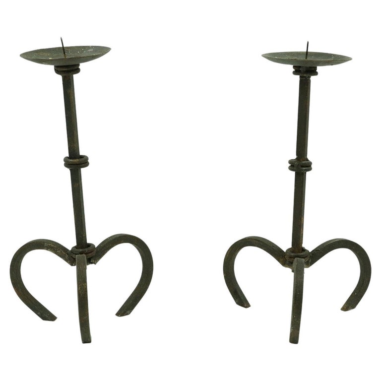 Pair of Wrought Iron Candlesticks For Sale at 1stDibs