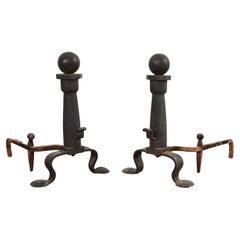 Pair of Wrought Iron Cannonball Andirons
