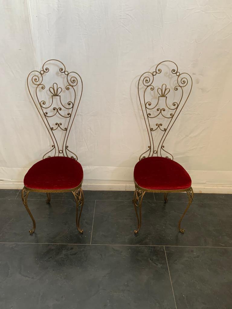Mid-Century Modern Pair of Wrought Iron Chairs with High Backrest, 50s For Sale