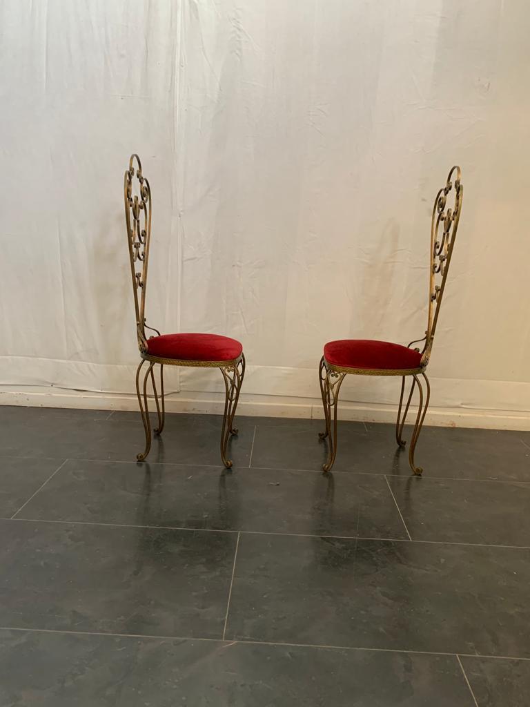 Italian Pair of Wrought Iron Chairs with High Backrest, 50s For Sale