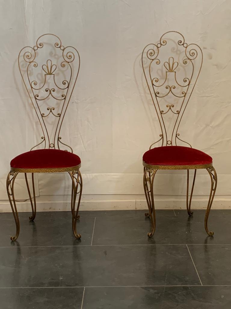 Mid-20th Century Pair of Wrought Iron Chairs with High Backrest, 50s For Sale