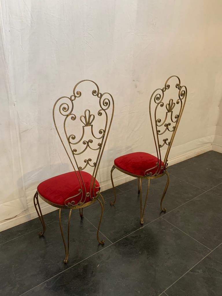 Metal Pair of Wrought Iron Chairs with High Backrest, 50s For Sale