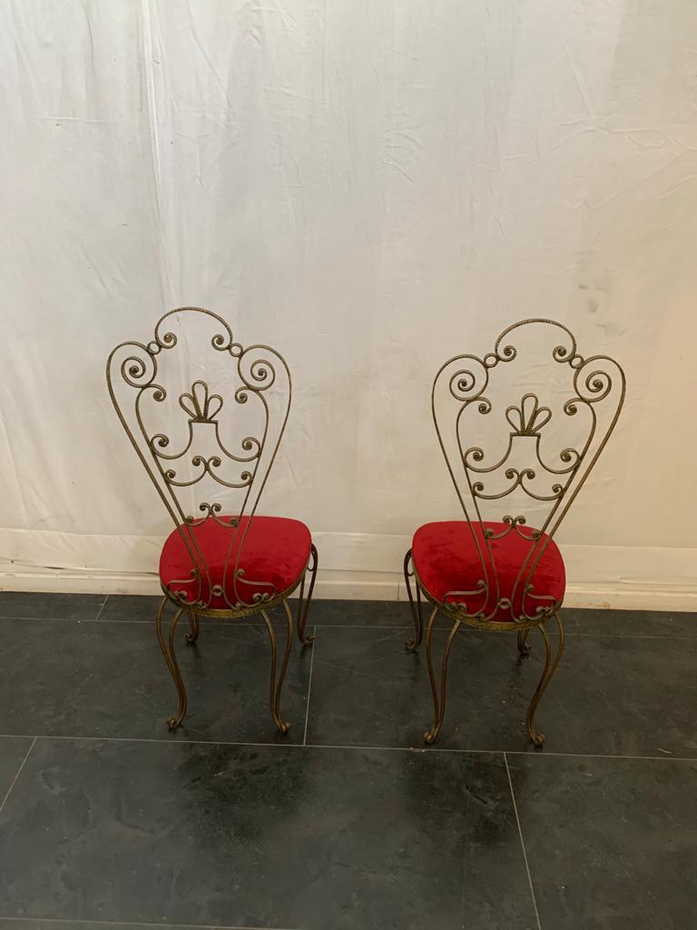 Pair of Wrought Iron Chairs with High Backrest, 50s For Sale 1