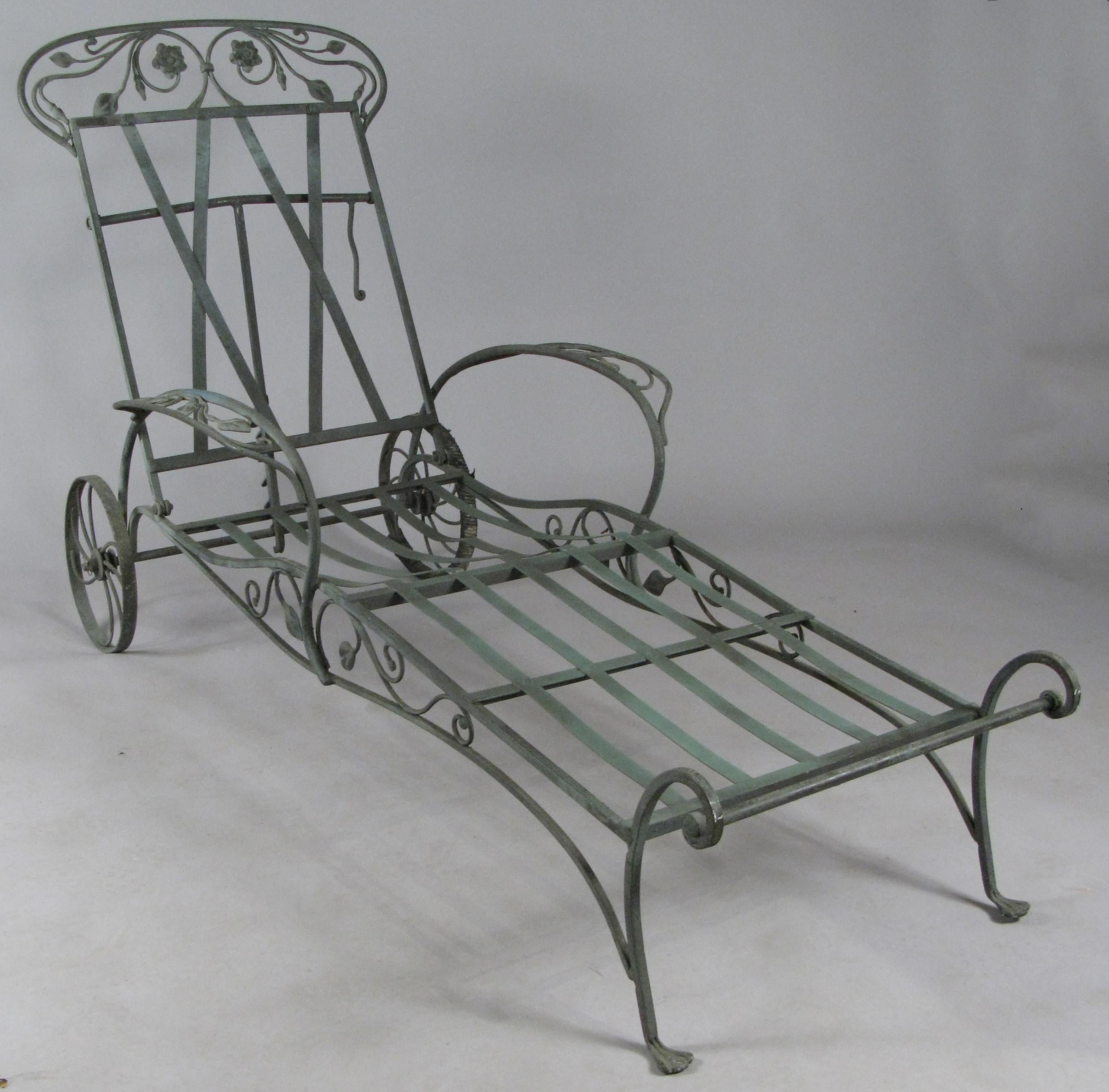 American Pair of Wrought Iron Chaise Lounges by Salterini, circa 1950
