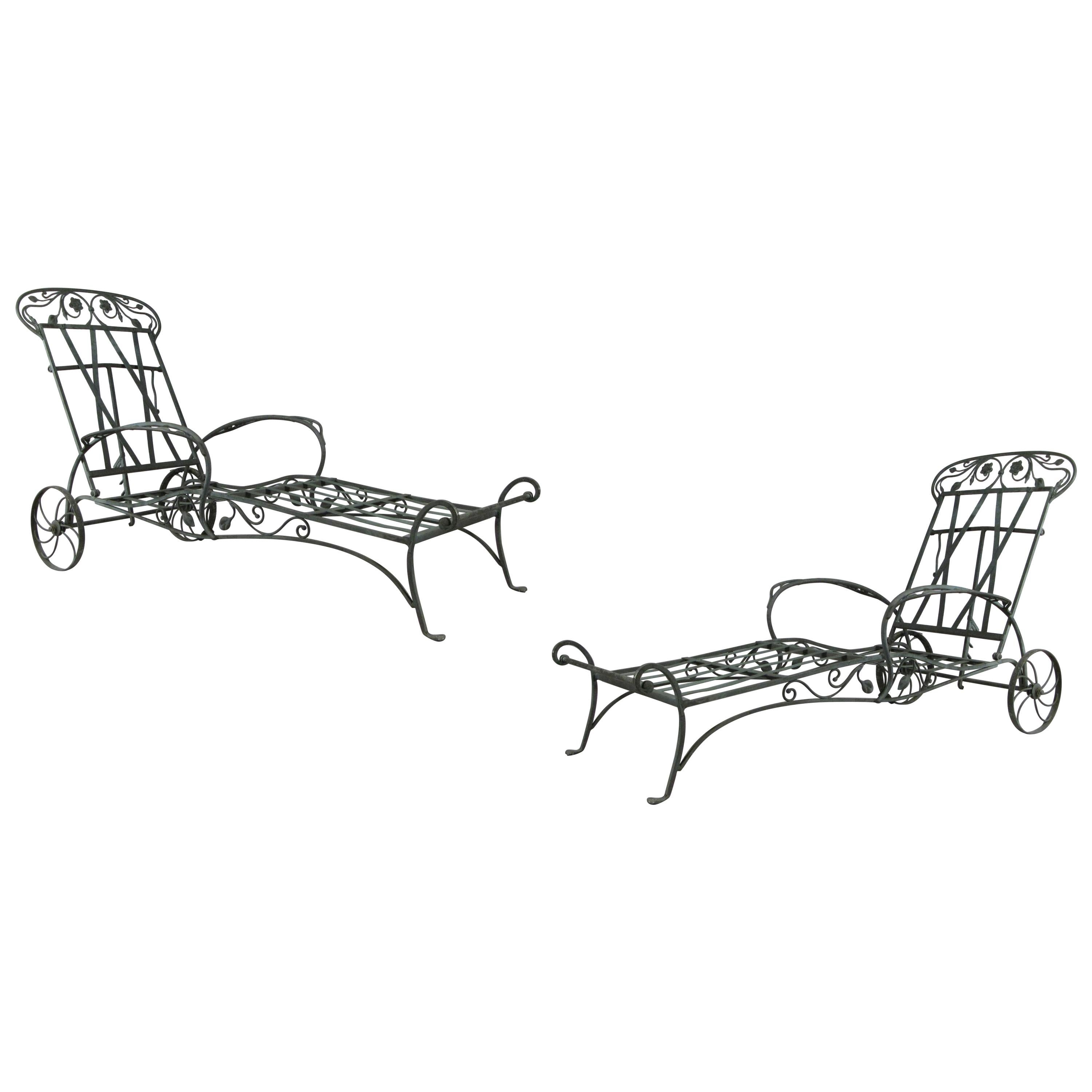 Pair of Wrought Iron Chaise Lounges by Salterini, circa 1950