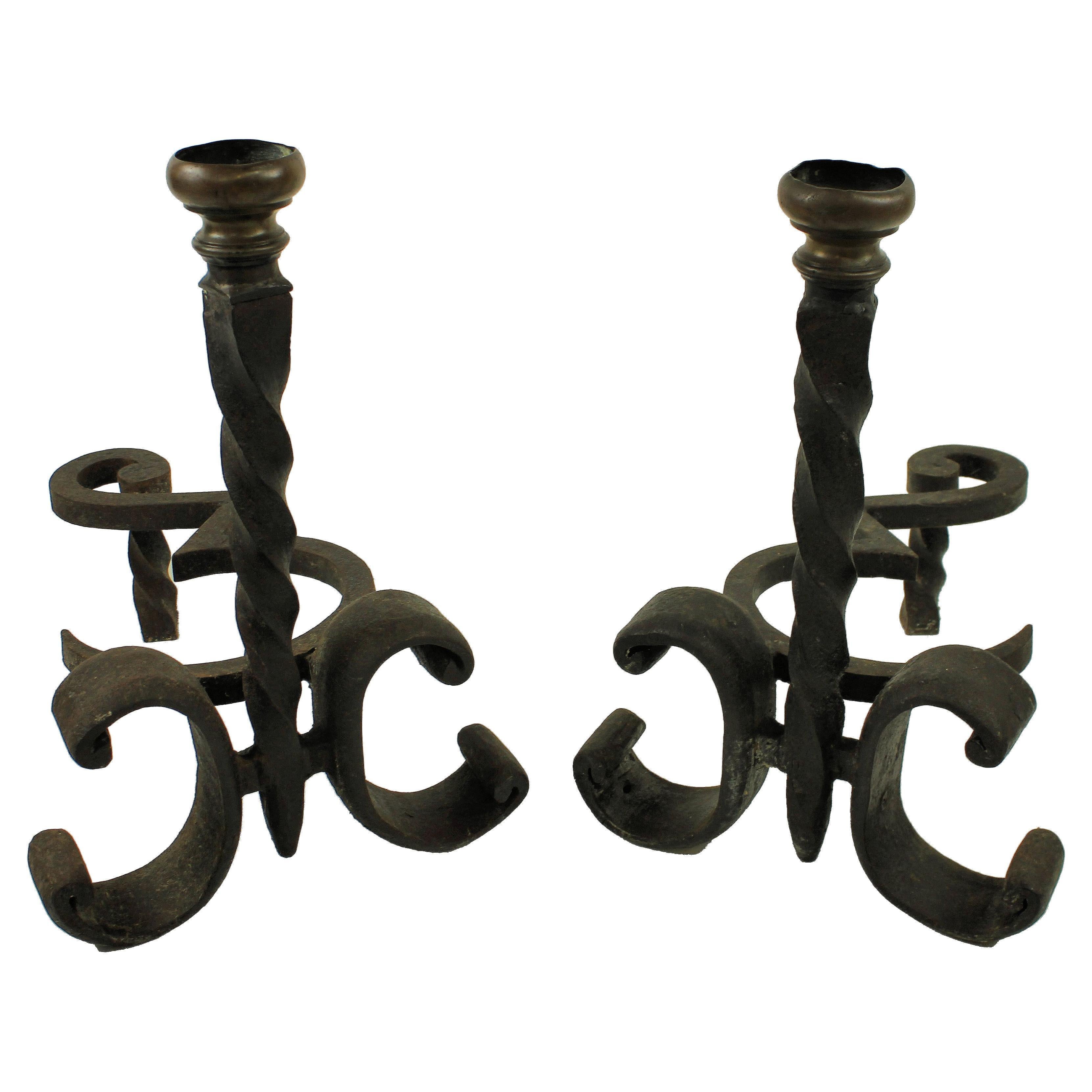 Pair of Wrought Iron Chenet, circa 1900 For Sale