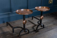 Pair of Wrought Iron and Copper Fire Dogs with Wine Warmers, English, circa 1890