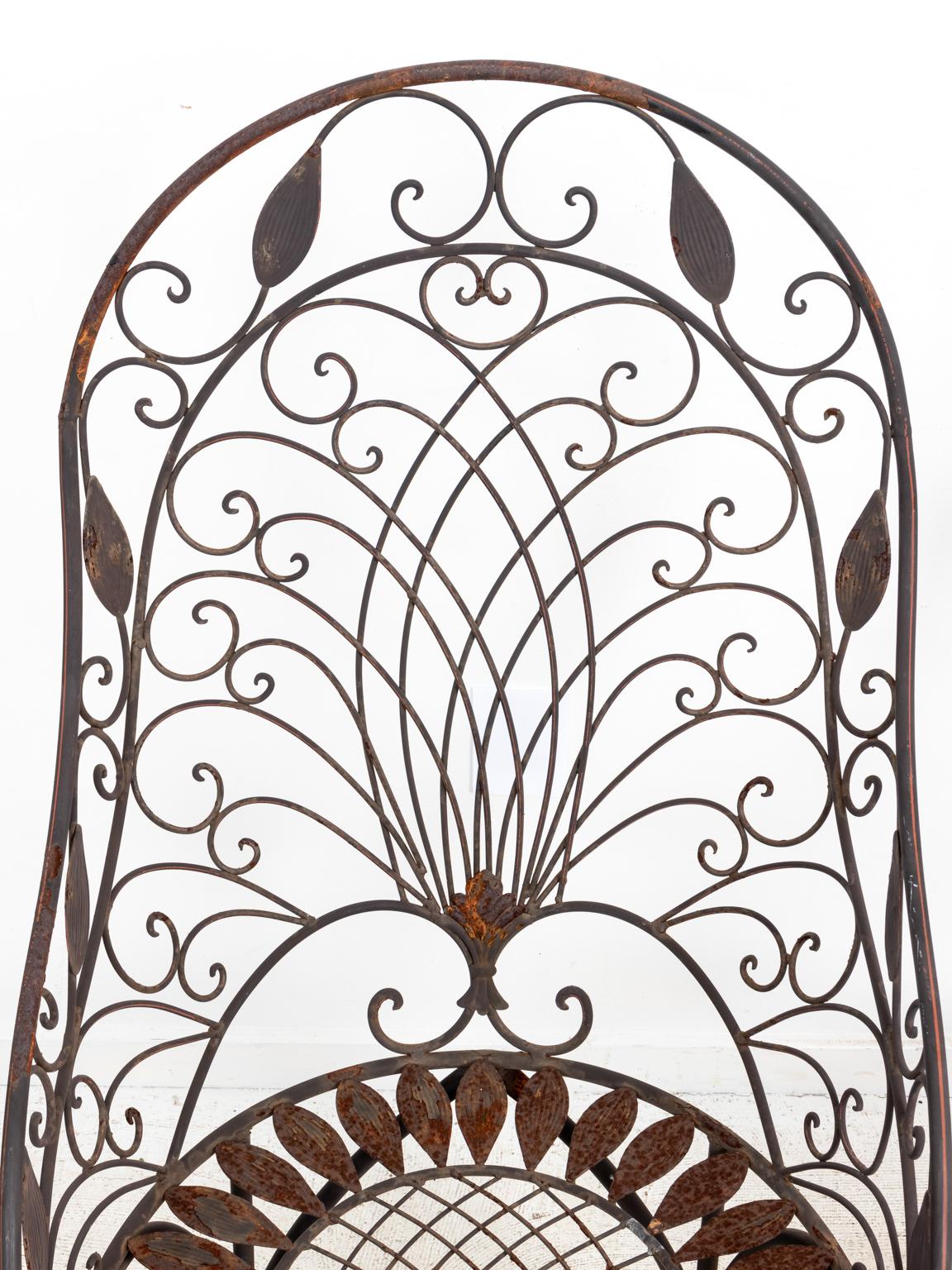Pair of Wrought Iron Curved Back Garden Chairs with Scrollwork 7