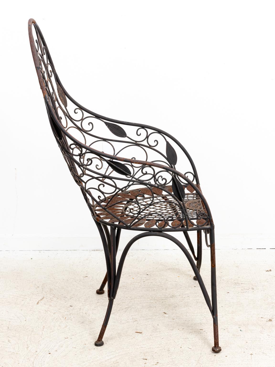 Pair of Wrought Iron Curved Back Garden Chairs with Scrollwork 2