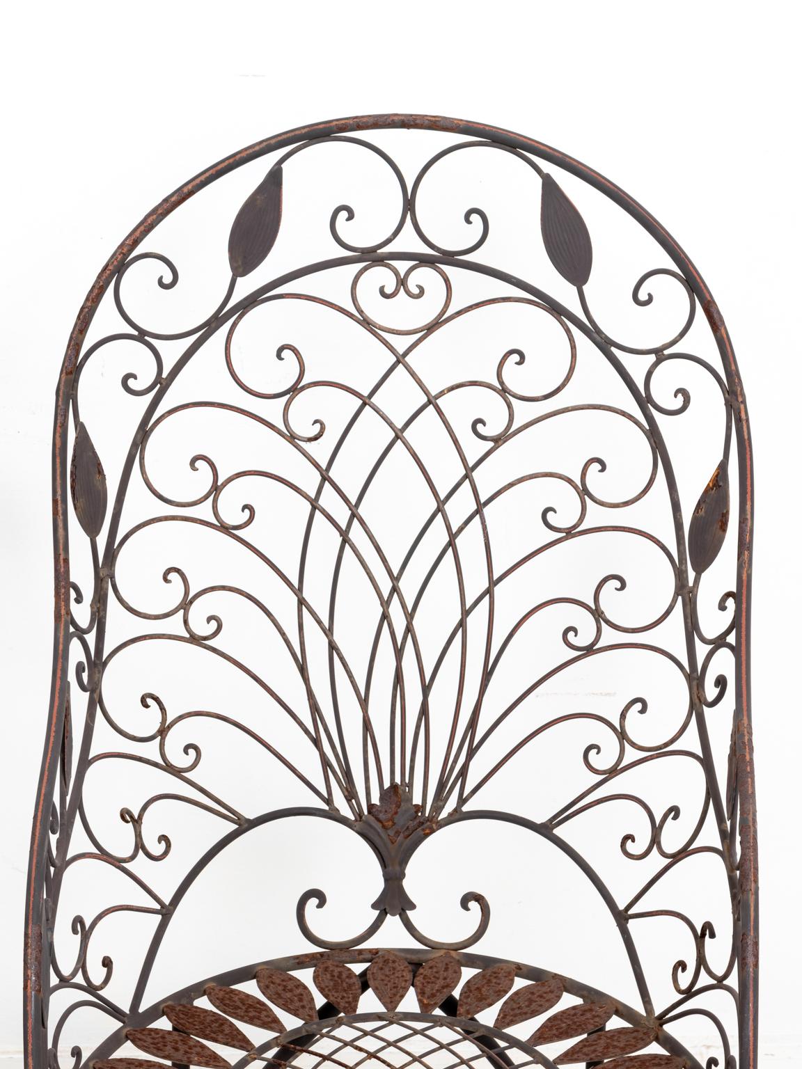 Pair of Wrought Iron Curved Back Garden Chairs with Scrollwork 5