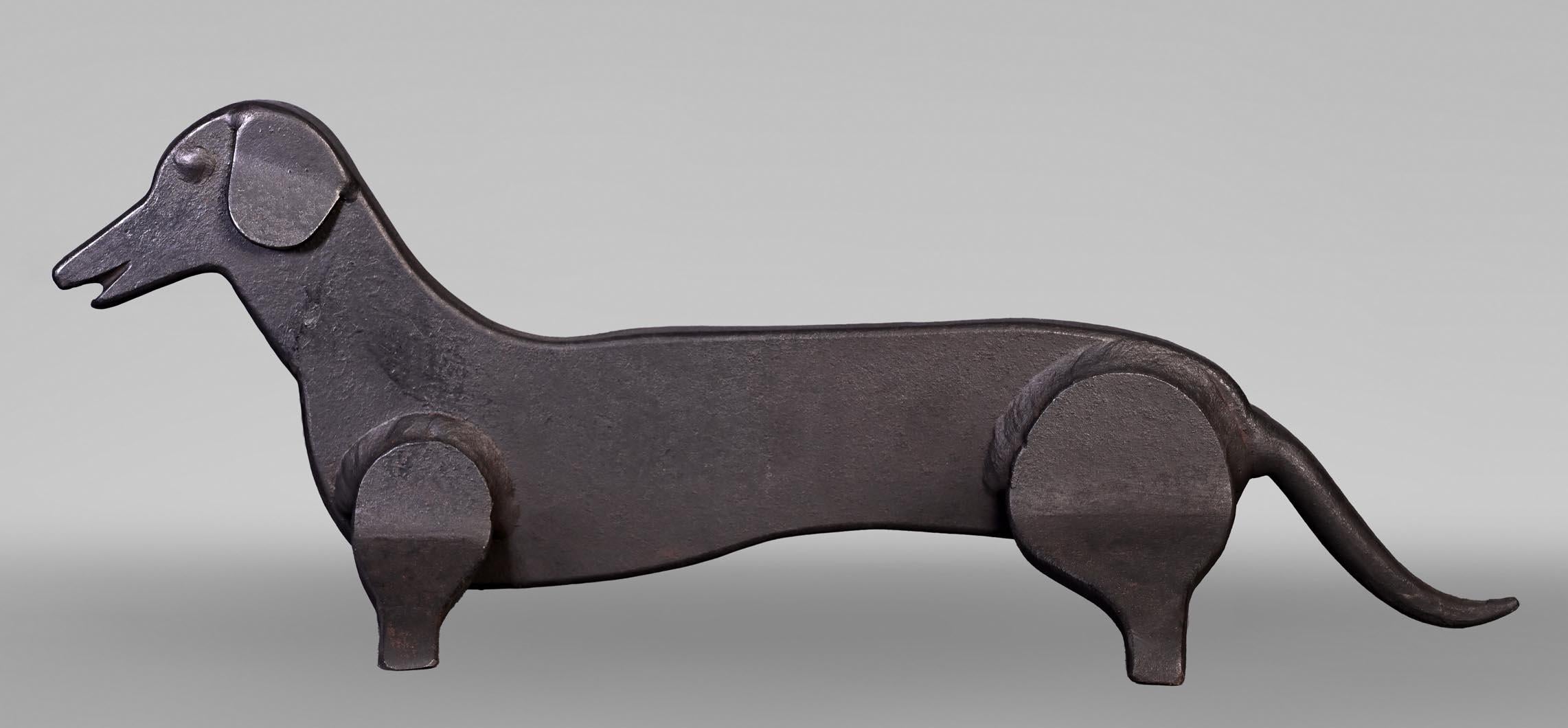 Art Deco Pair of Wrought Iron Dachshund Andirons For Sale