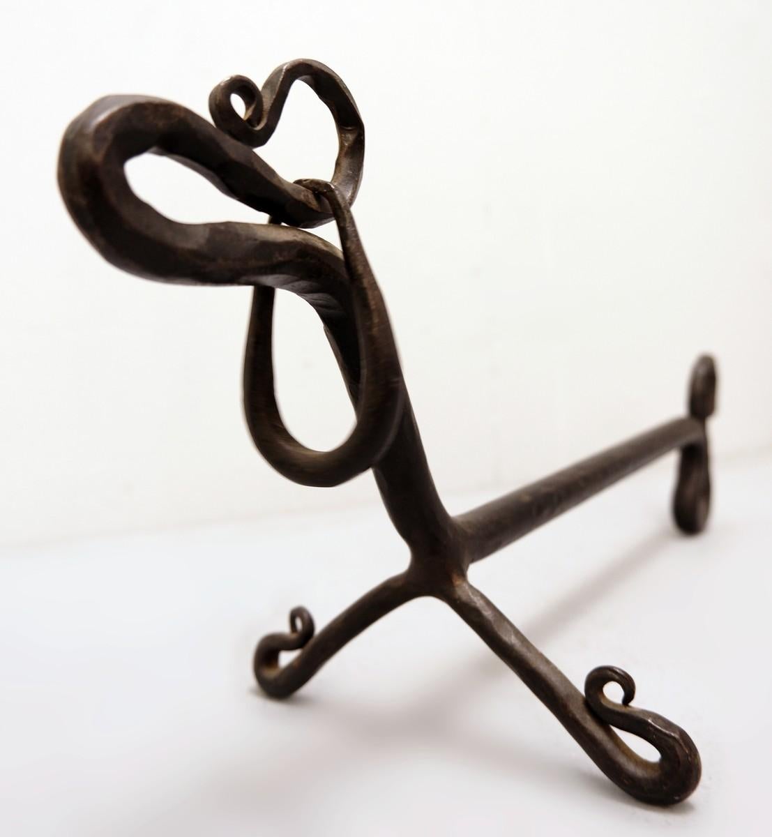 European Pair of Wrought Iron Dachshund Andirons For Sale