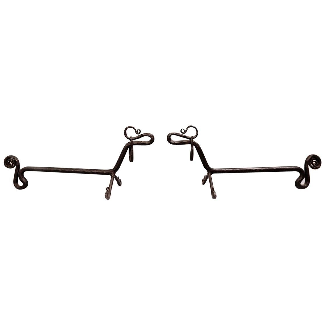 Pair of Wrought Iron Dachshund Andirons For Sale