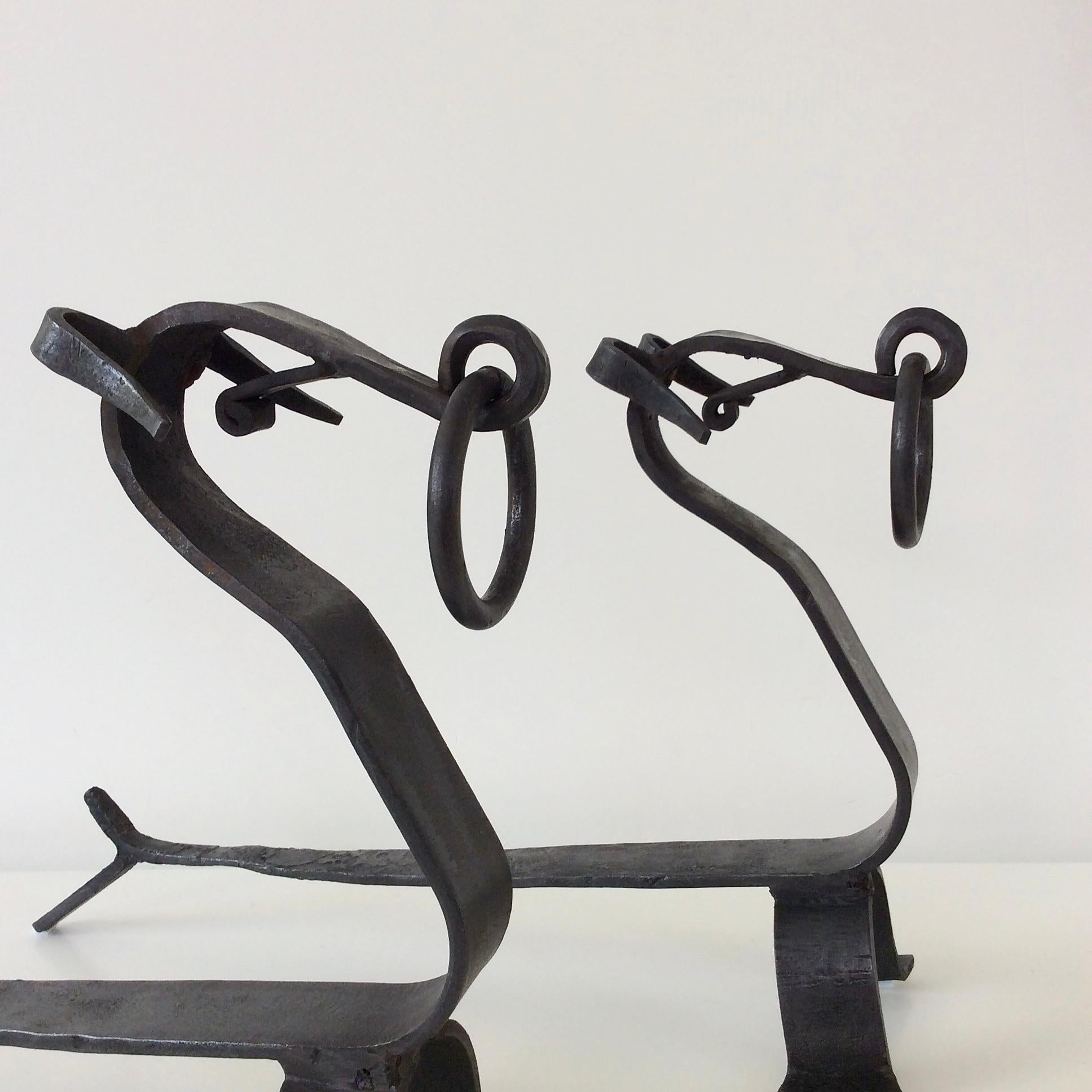 Pair of Wrought Iron Dogs Andirons, circa 1960, France 8