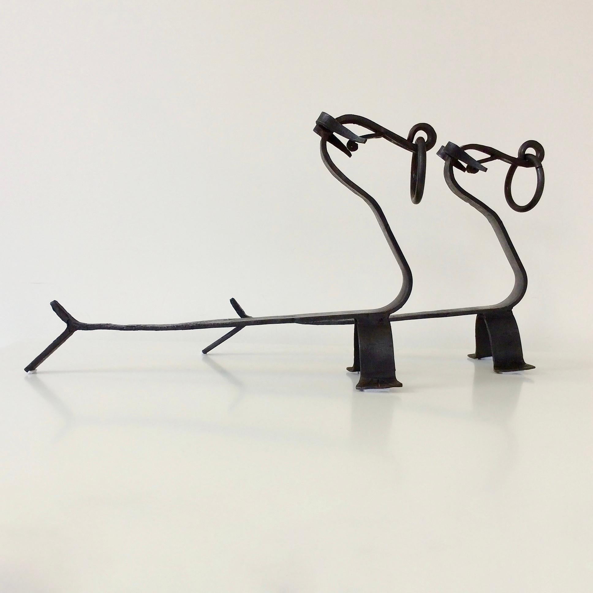 French Pair of Wrought Iron Dogs Andirons, circa 1960, France