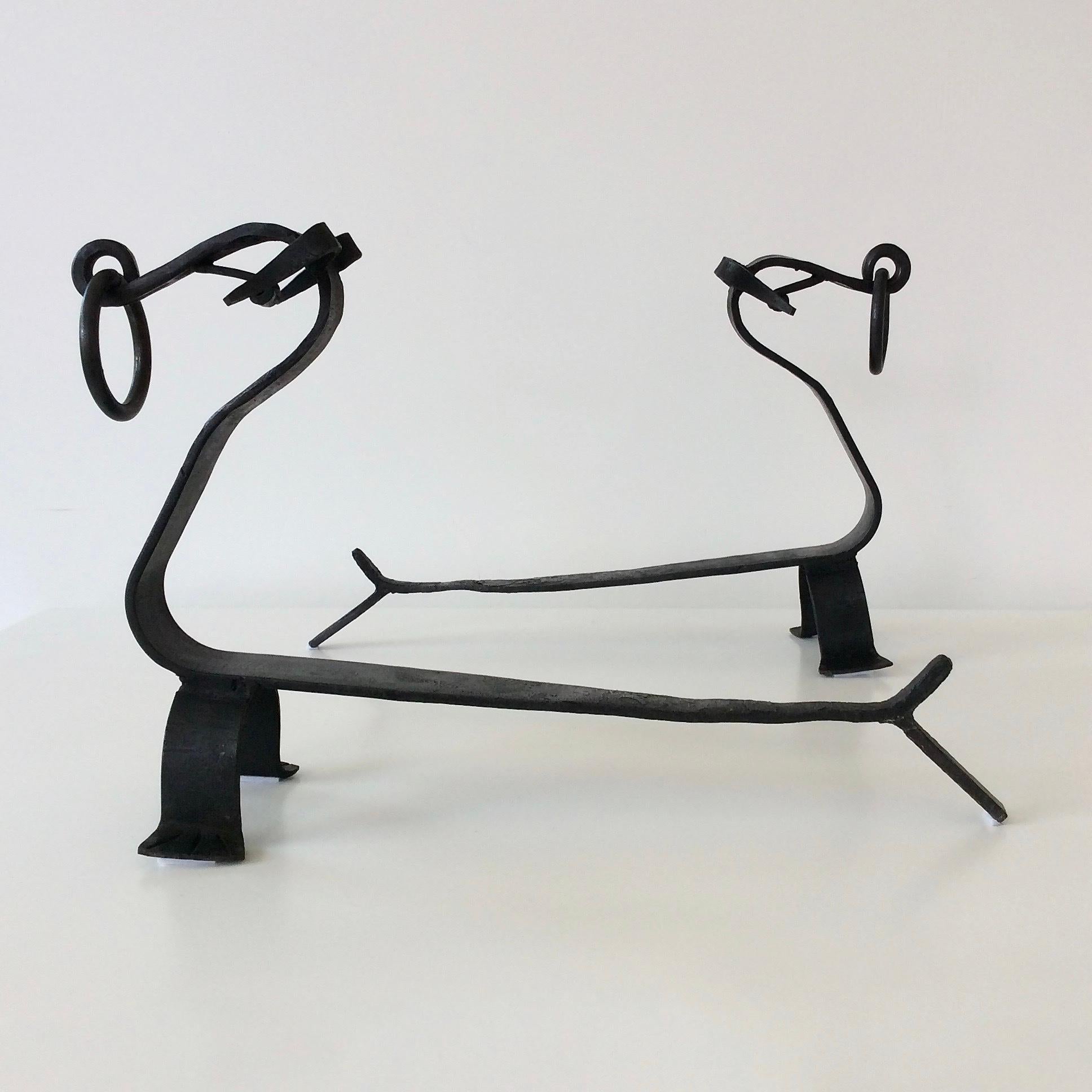 Pair of Wrought Iron Dogs Andirons, circa 1960, France 1