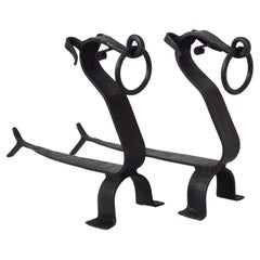 Pair of Wrought Iron Dogs Andirons, circa 1960, France