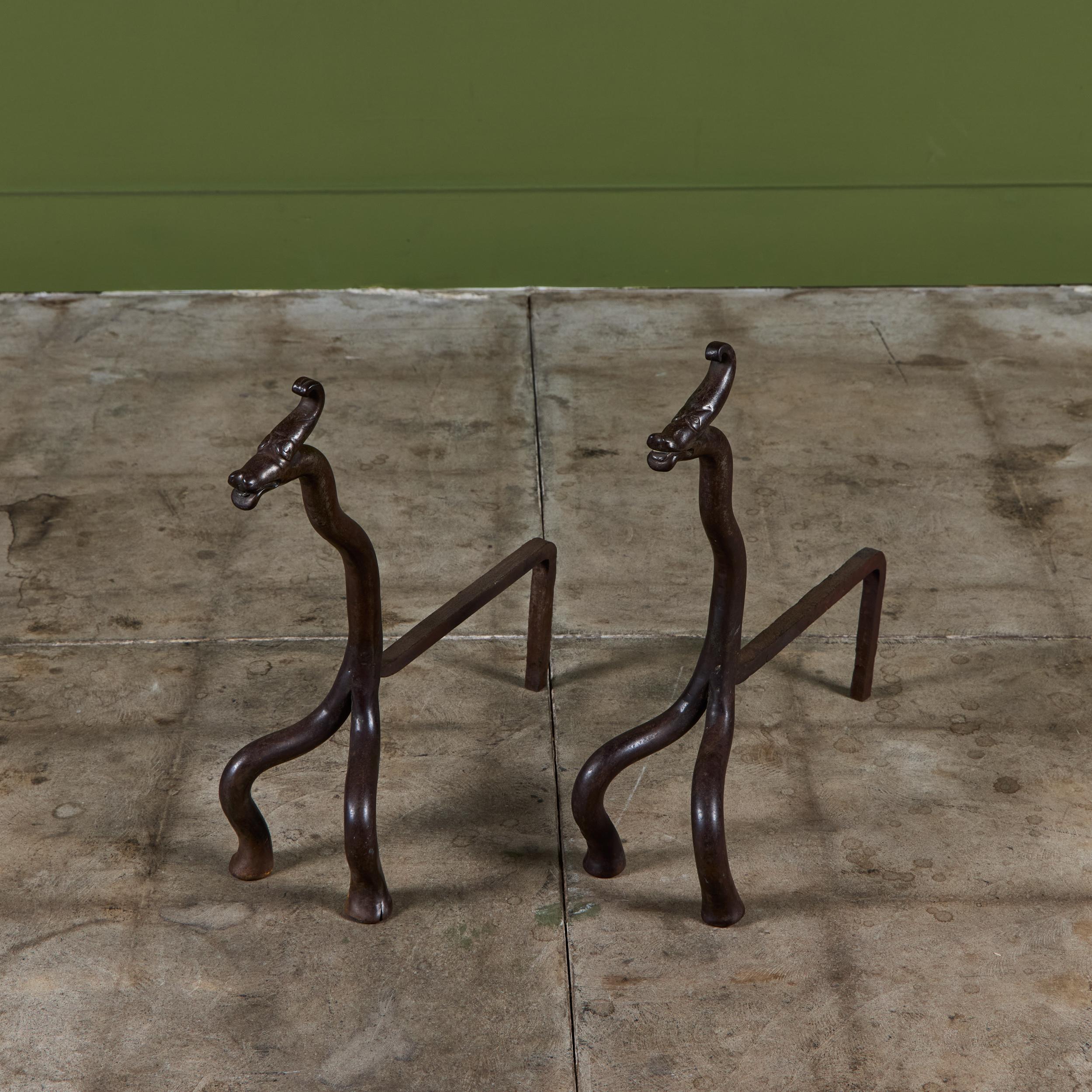 Pair of Wrought Iron Dragon Andirons For Sale 6