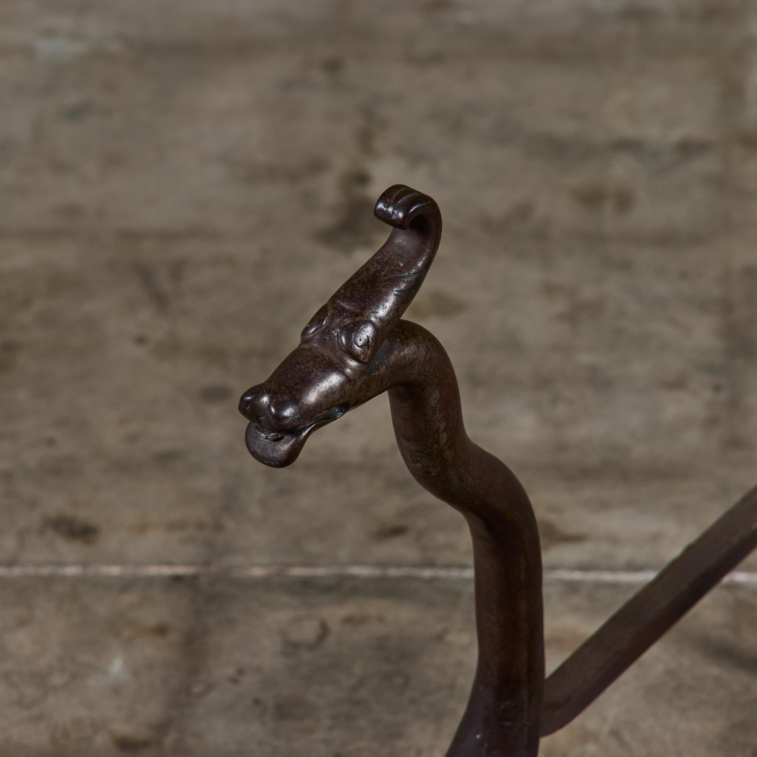 Pair of Wrought Iron Dragon Andirons For Sale 7