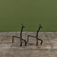 Pair of Wrought Iron Dragon Andirons