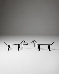 Pair of 1970s Swedish wrought iron fire dogs