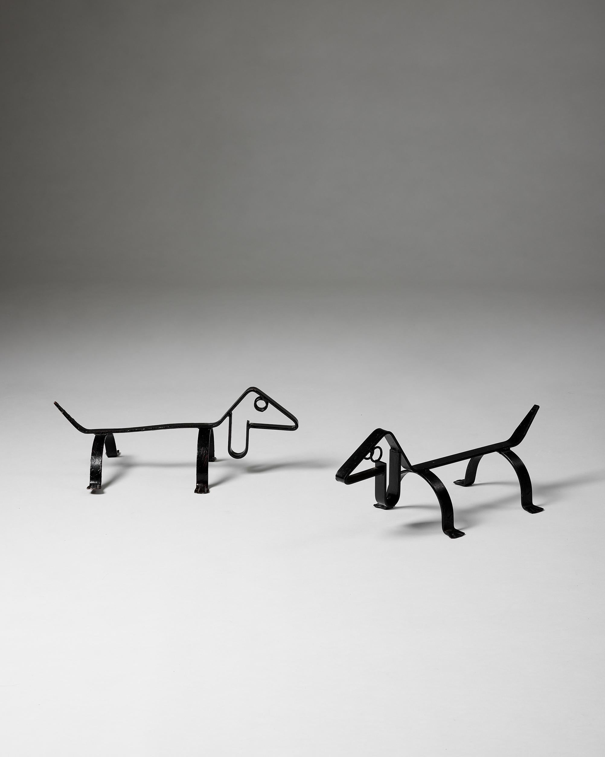 Mid-Century Modern Pair of wrought iron fire dogs, anonymous, Sweden, 1970s For Sale