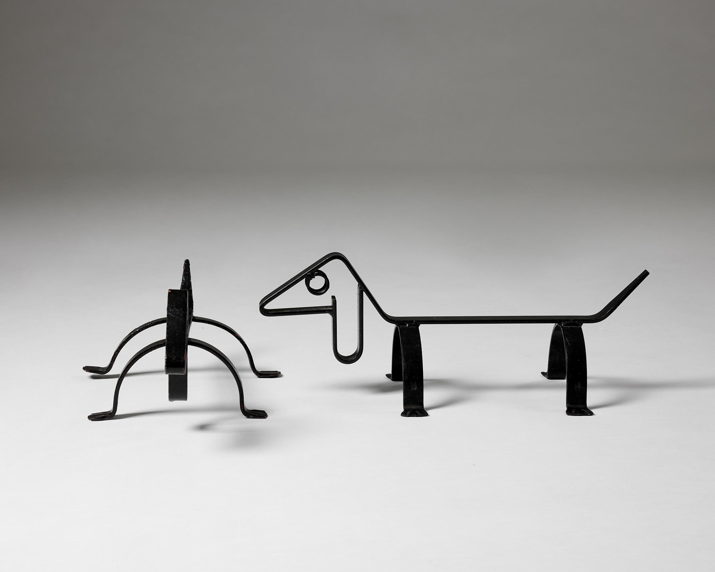 Pair of wrought iron fire dogs, anonymous, Sweden, 1970s In Good Condition For Sale In Stockholm, SE