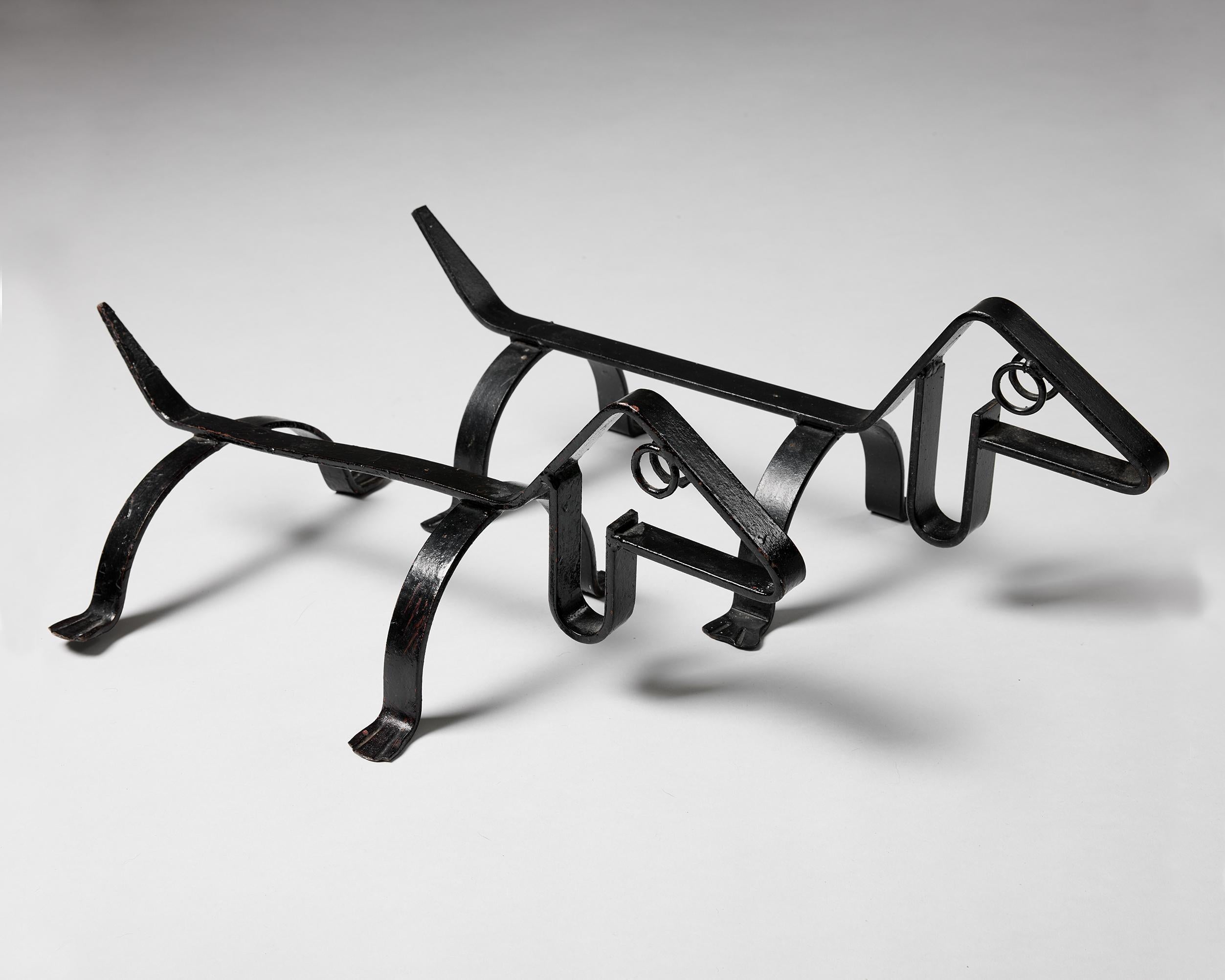 Late 20th Century Pair of wrought iron fire dogs, anonymous, Sweden, 1970s For Sale