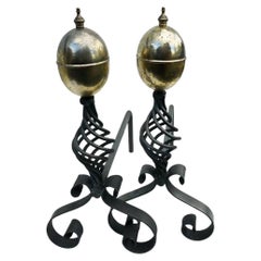 Wrought Iron Fire Basket Stands dogs - Pair