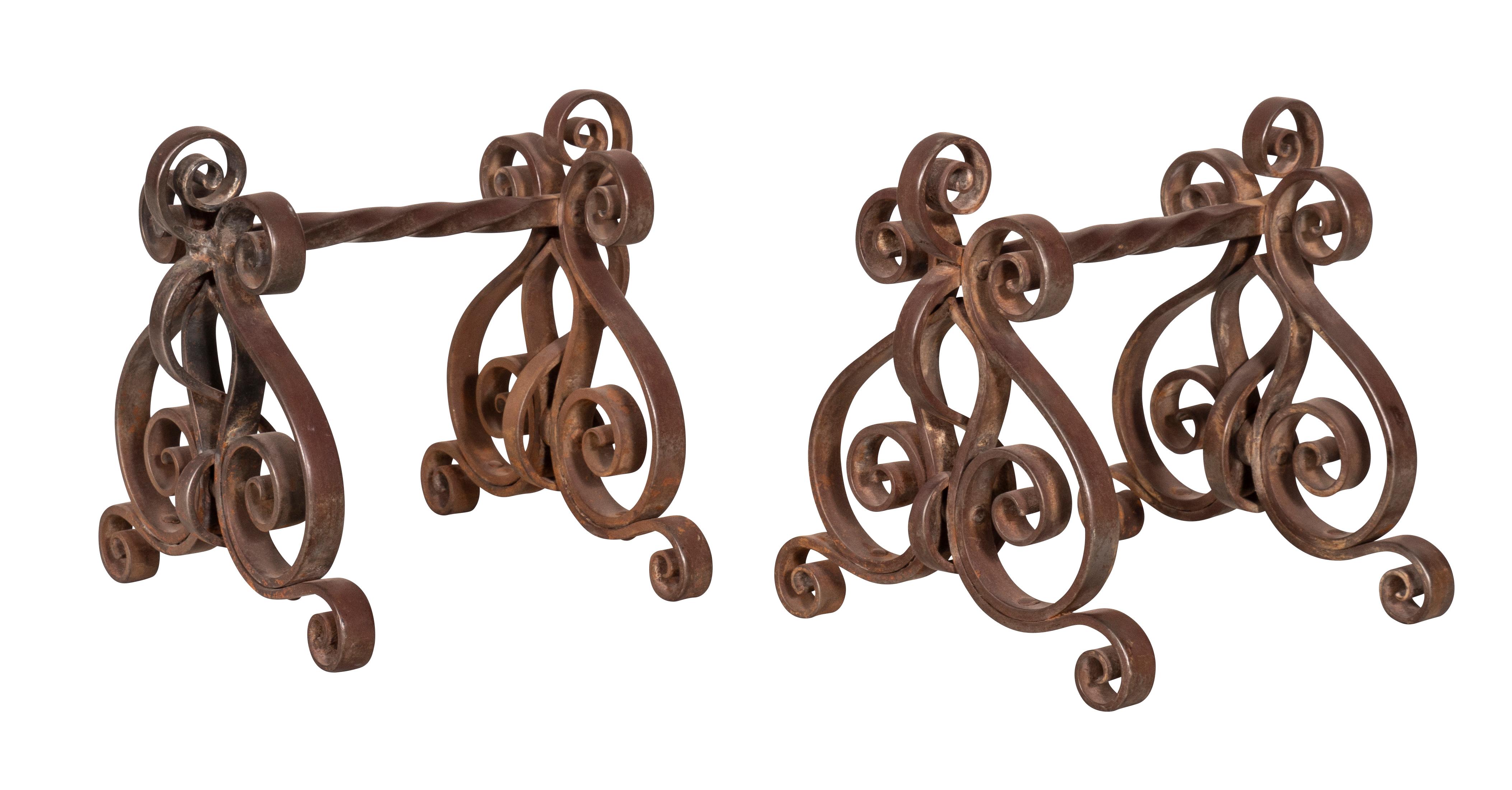 19th Century Pair of Wrought Iron Fire Tool Rests