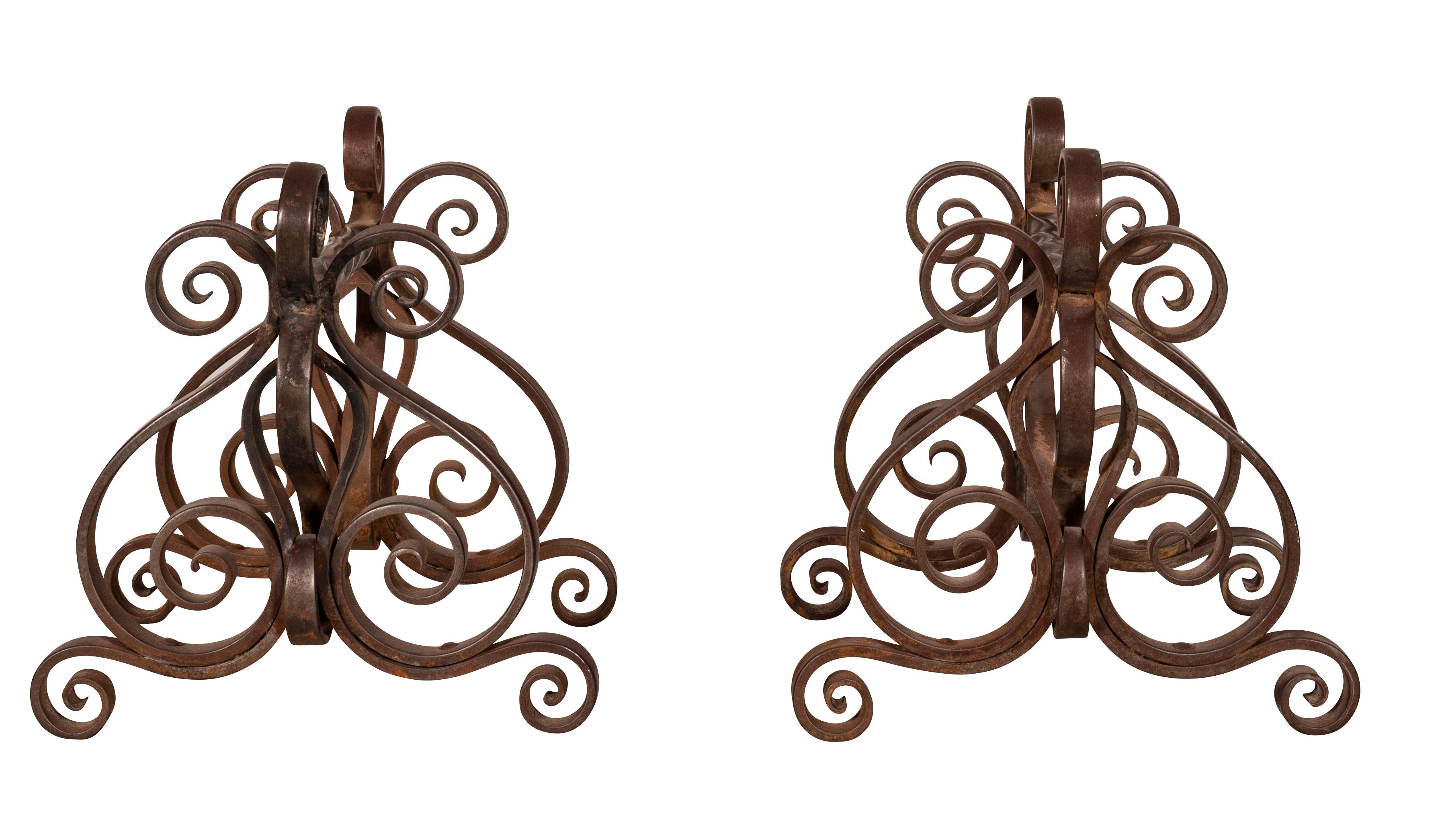 Pair of Wrought Iron Fire Tool Rests 1