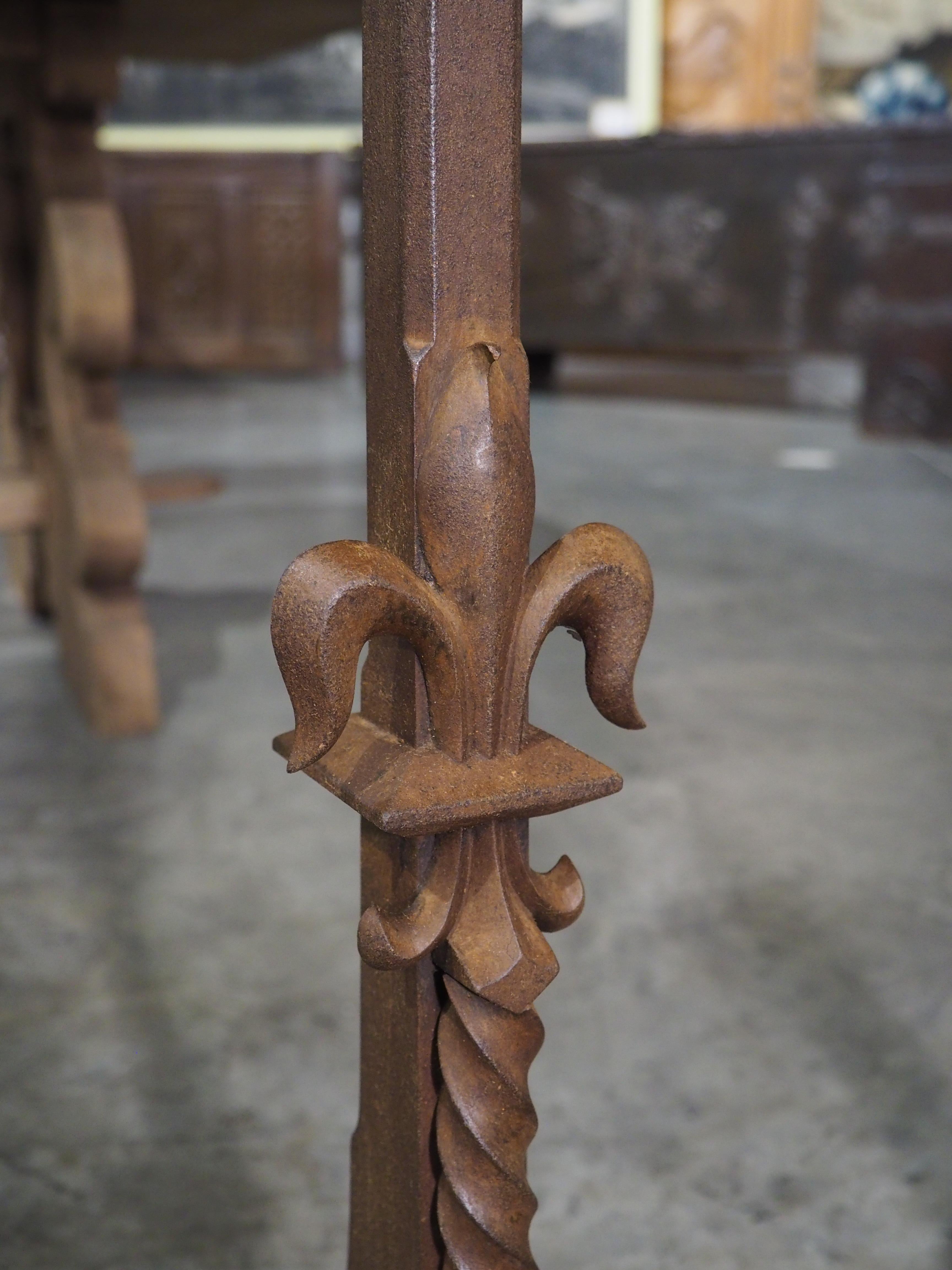 Pair of Wrought Iron Fleur De Lys Candle Holders or Andirons, France circa 1900 9