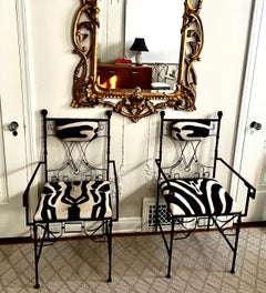 Pair of Wrought Iron French Art Deco Chairs with Zebra Print