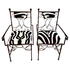 Used Pair of Wrought Iron French Art Deco Chairs with Zebra Print