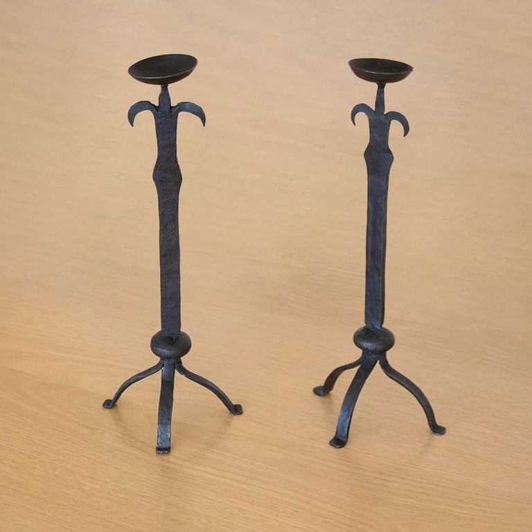 Pair of Wrought Iron French Candlesticks For Sale at 1stDibs
