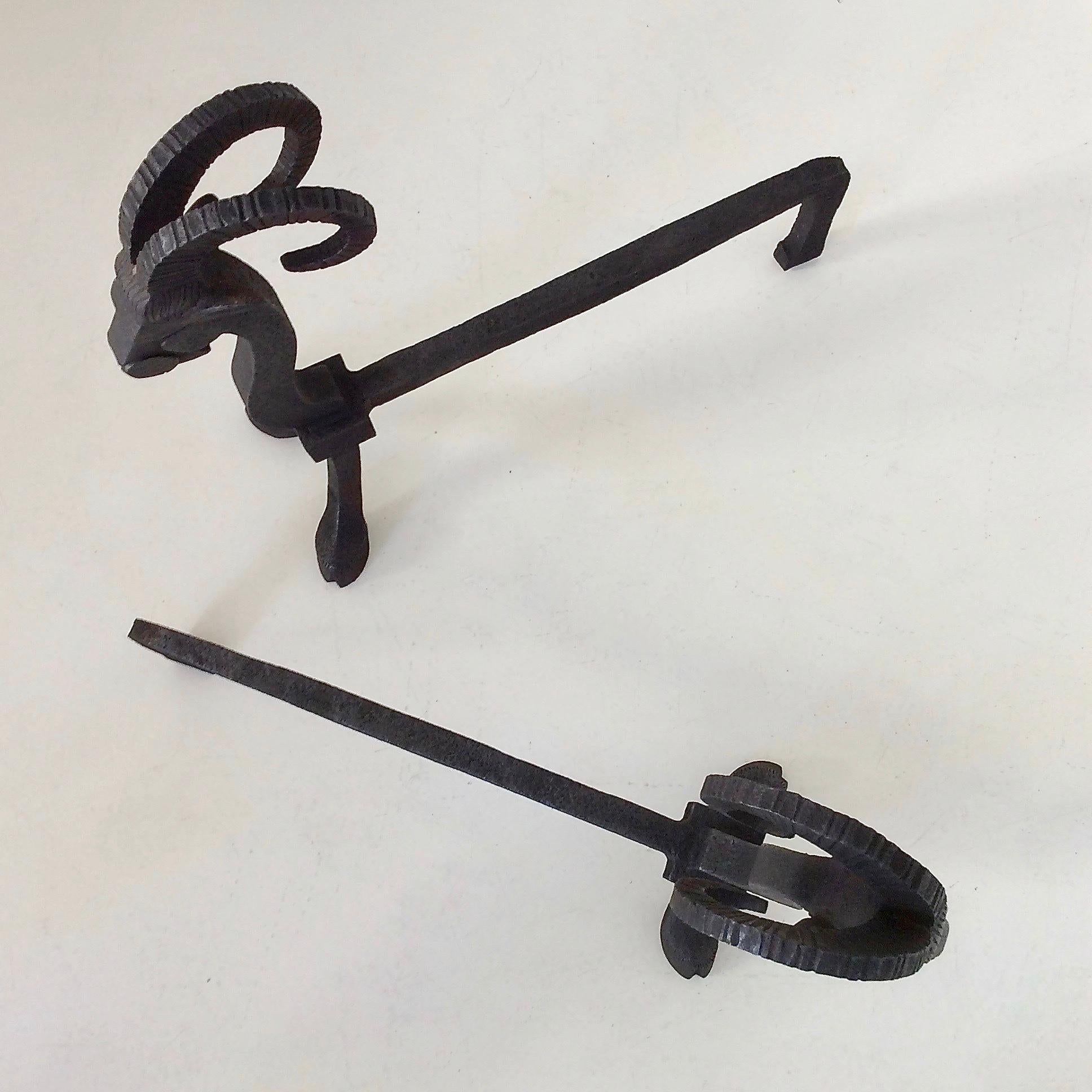 Pair of Wrought Iron Goat Andirons. 5
