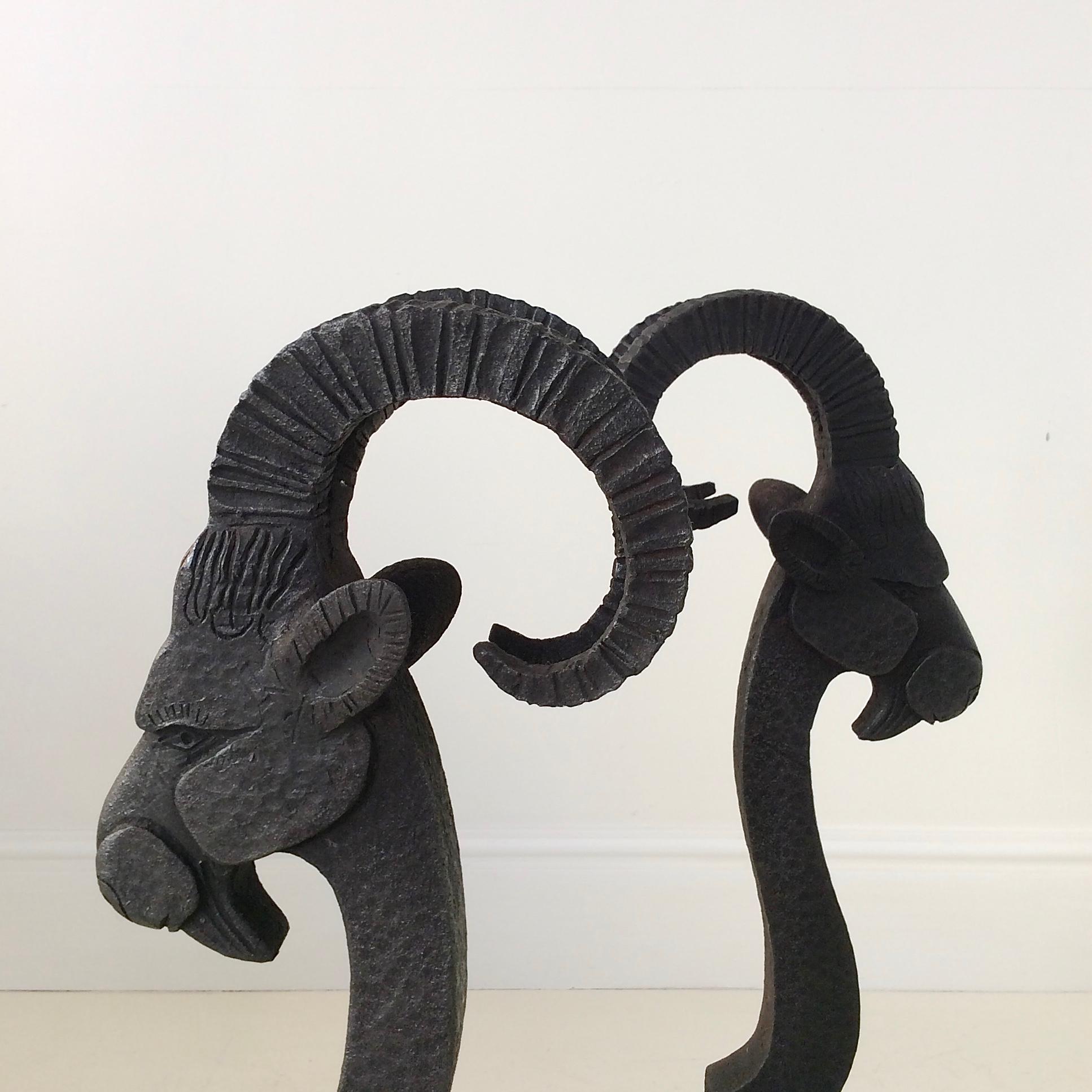 Pair of Wrought Iron Goat Andirons. 6