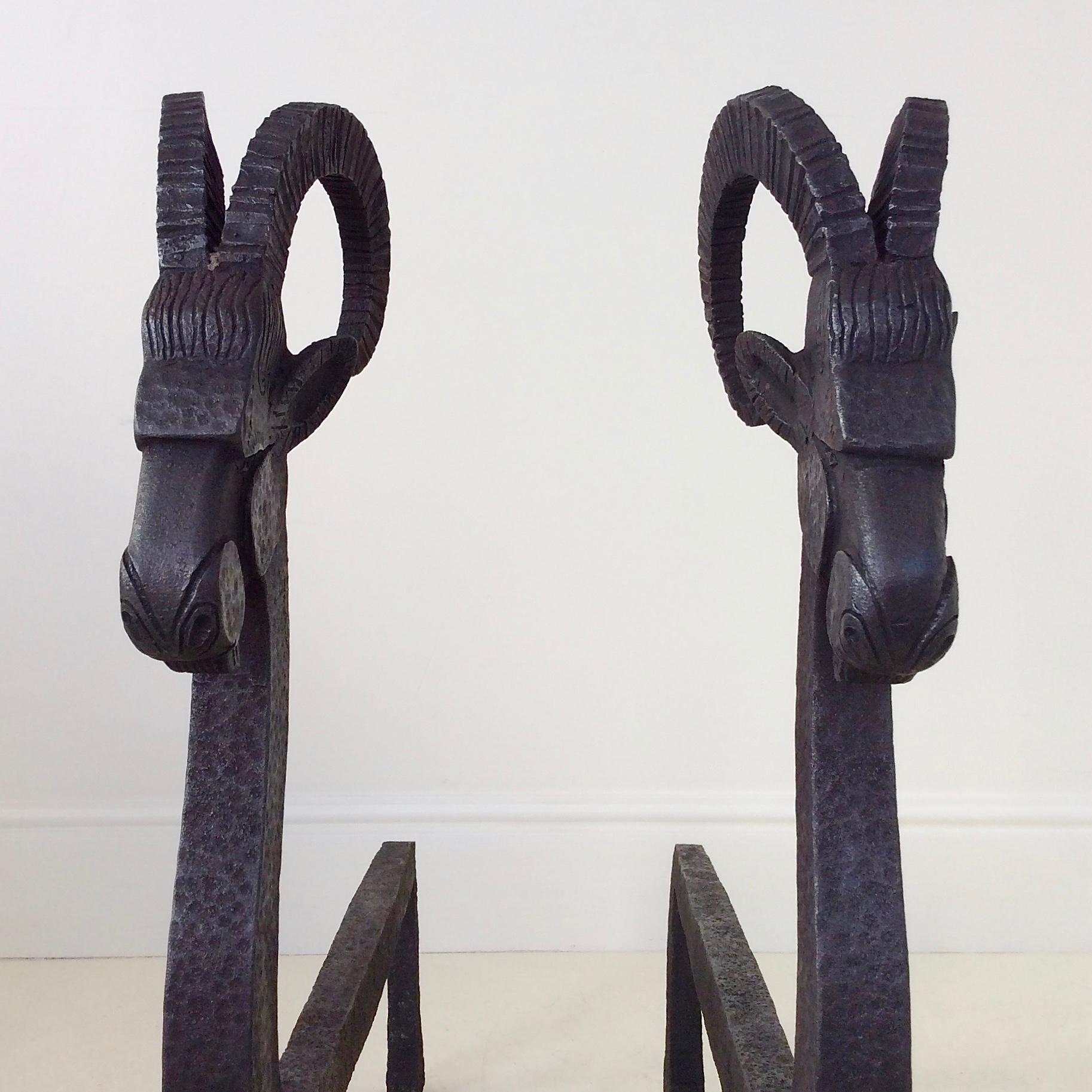 Pair of Wrought Iron Goat Andirons. 1