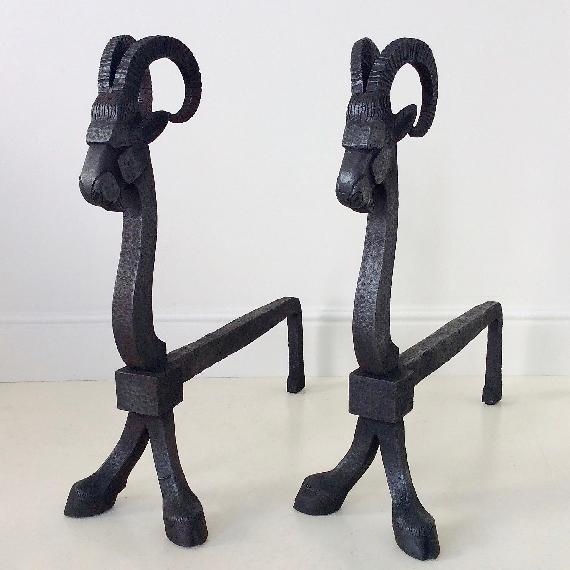 Pair of Wrought Iron Goat Andirons. 2