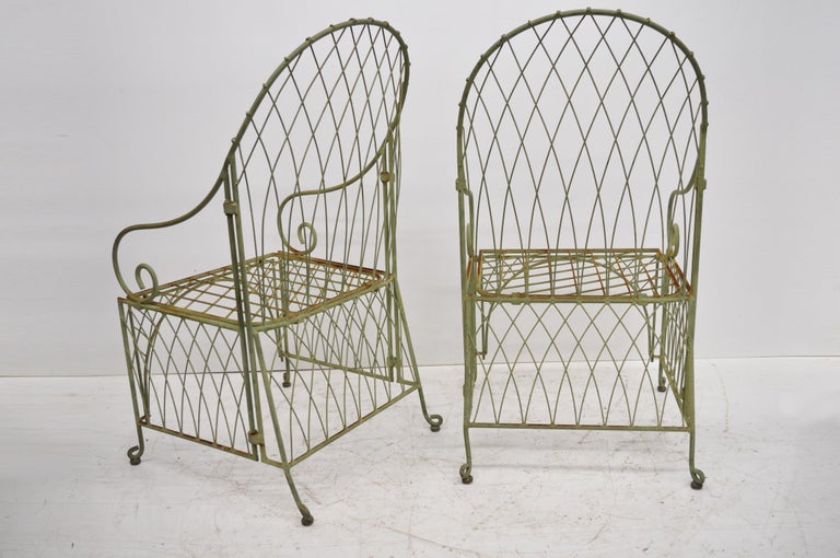 Pair of Wrought Iron Green Folding Garden Patio Chairs Victorian Style