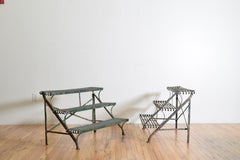 Pair of Wrought Iron Green Painted "Arras" Folding Plant Stands, circa 1900