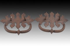 Pair of Wrought Iron Handles, 20th Century, After Earlier Models