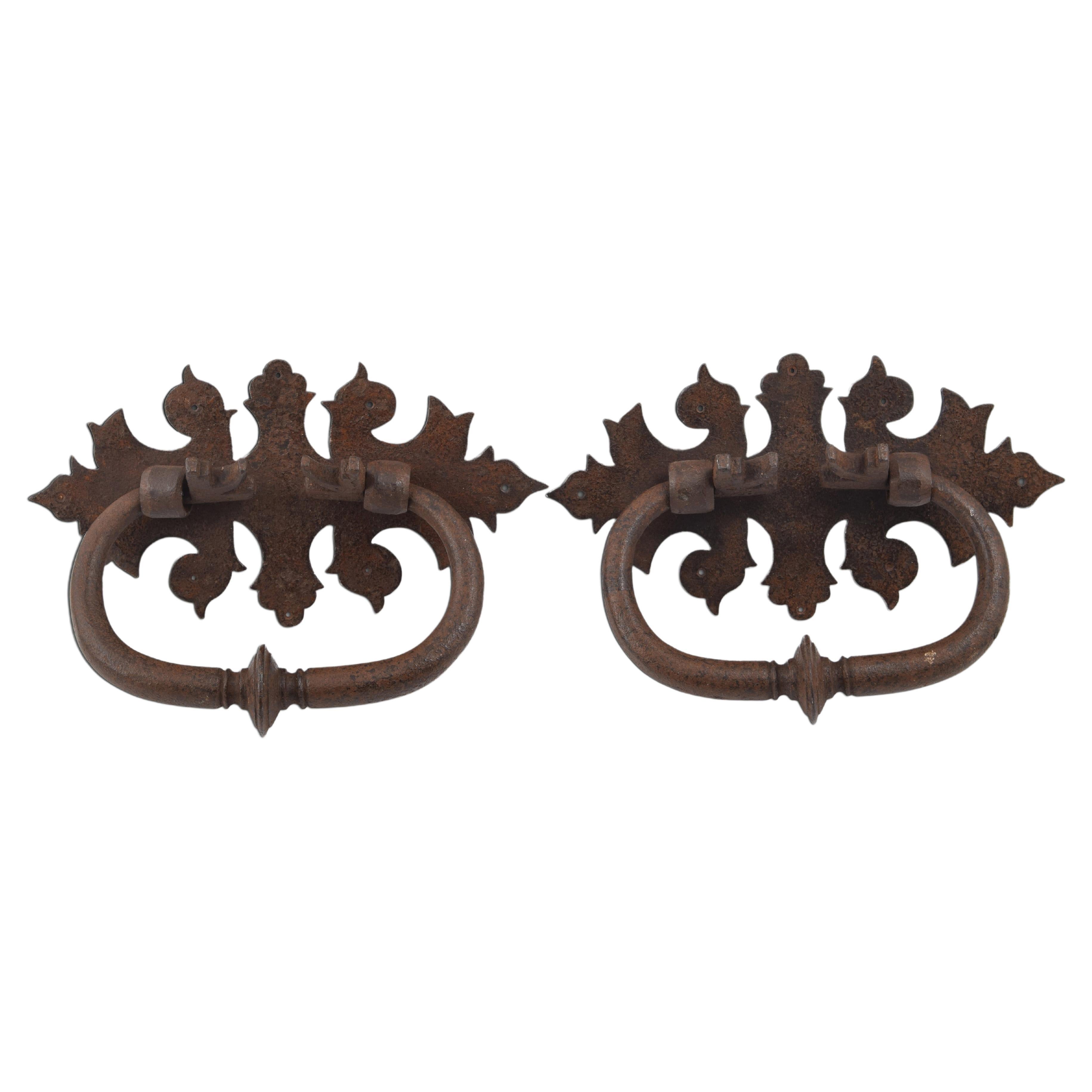 Pair of Wrought Iron Handles, 20th Century, After Earlier Models For Sale