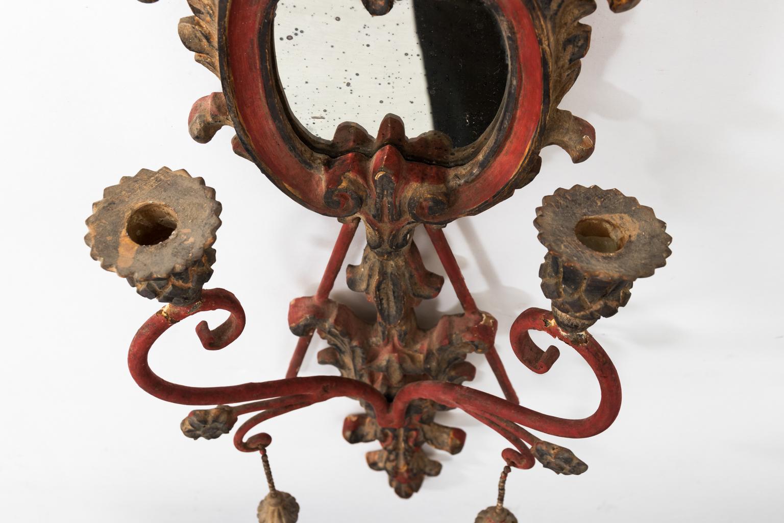 Mirror Pair of Wrought Iron Italian Sconces