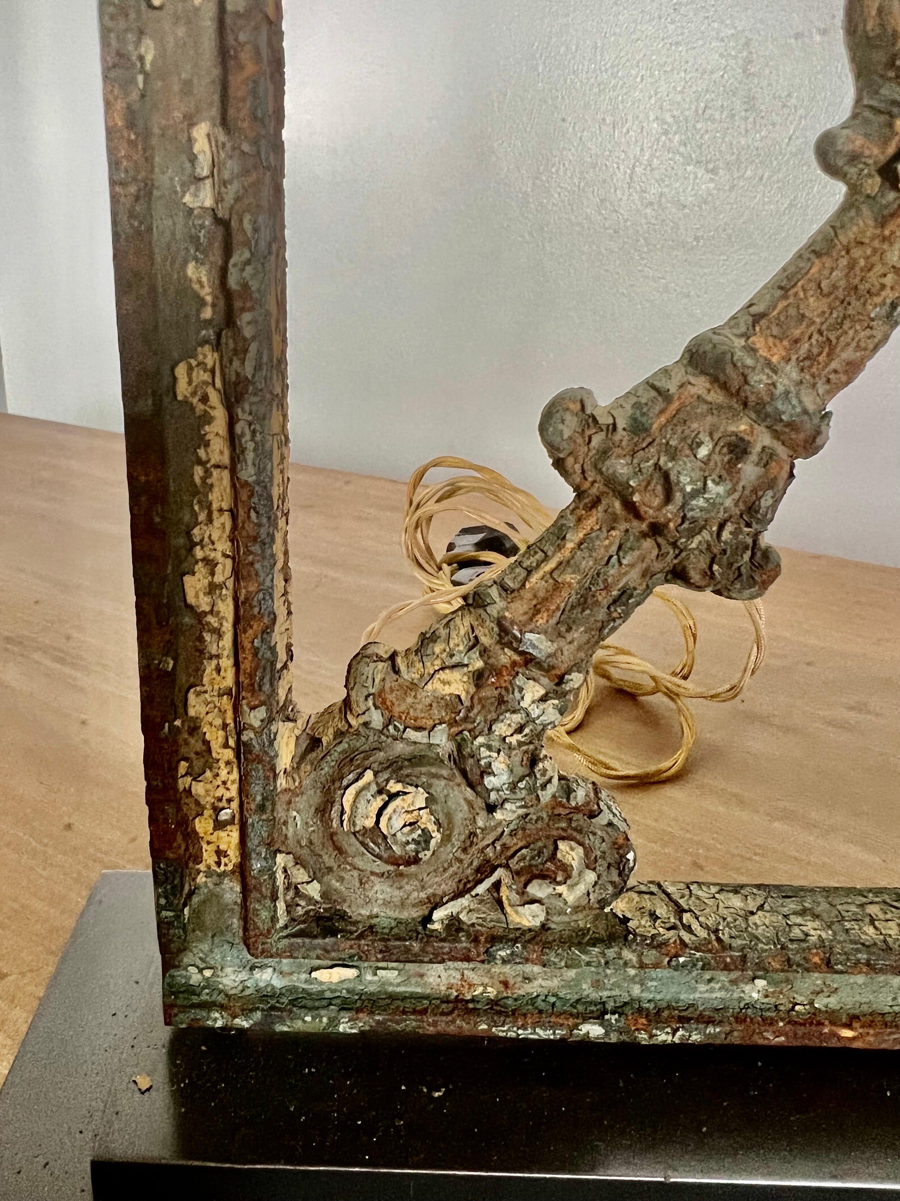 Paire de lampes en fer forgé avec abat-jour en lin en vente 5