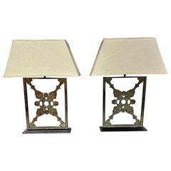 Pair of Wrought Iron Lamps with Linen Shades