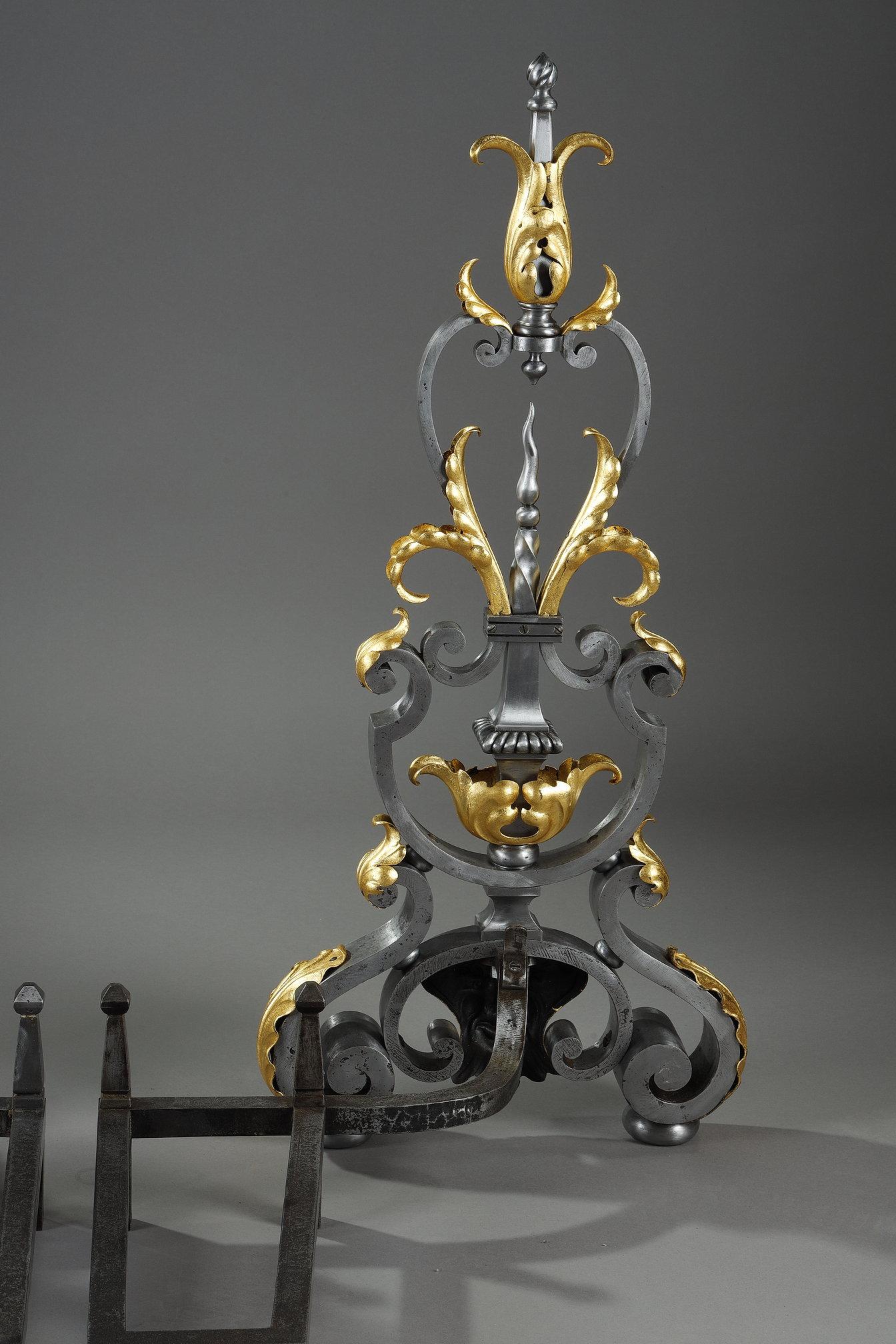 Pair of wrought iron landiers (andirons), late 19th century For Sale 4