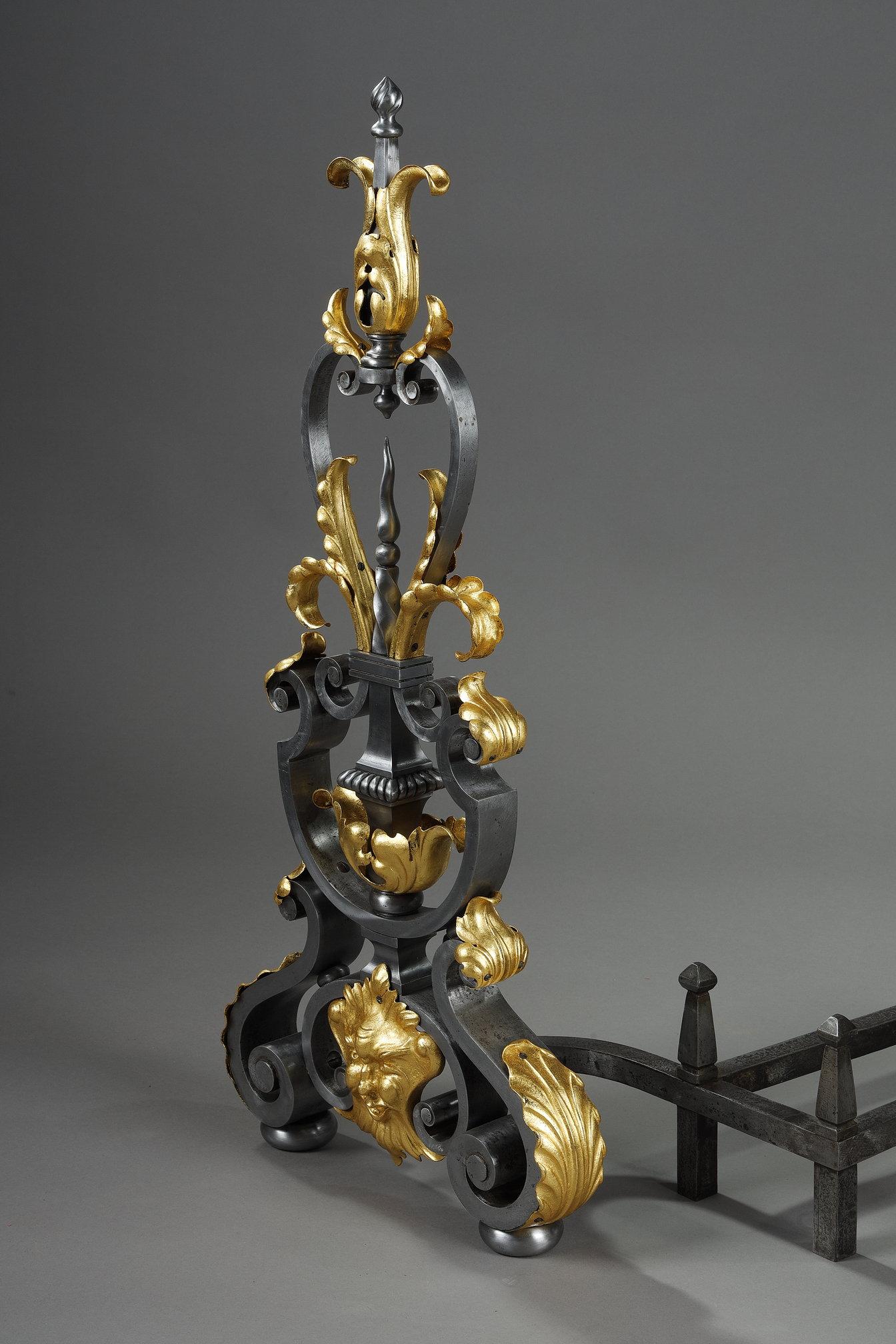 Pair of wrought iron landiers (andirons), late 19th century For Sale 5