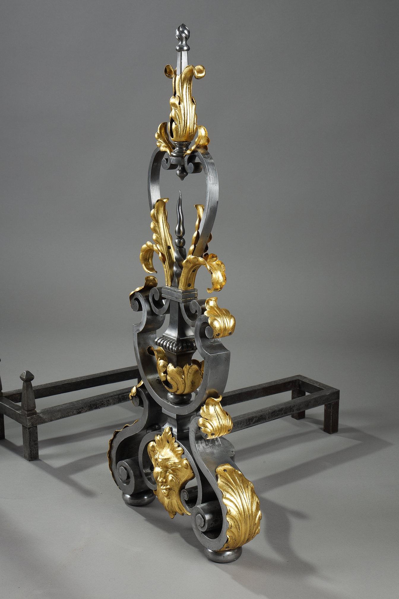 Pair of wrought iron landiers (andirons), late 19th century For Sale 6